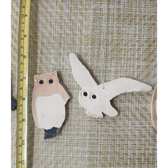 Owls Wind Chimes Driftwood Rustic Cabin Decor w/ Painted Ceramic Figs Handmade - Picture 7 of 9